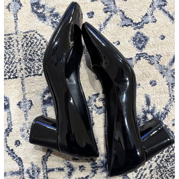 CALVIN KLEIN Square Toe Block Heel Dress Pump Women 8.5M Black Shiny Black Heel - Picture 2 of 7